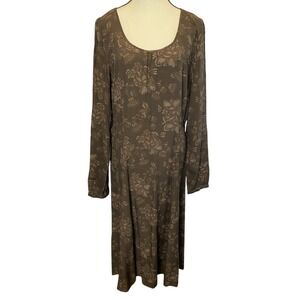 Vintage‎ 90's Eddie Bauer Maxi Dress Large Tall Brown Floral Print Long Sleeve